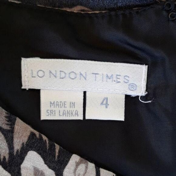 90's London Times Formal Bodycon Ruched Ruffled Wing Feather Print Brown Sz 4 - Picture 3 of 11